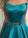 Ceinture perlée simple Turquoise A-ligne longues robes de bal de soirée, 17640