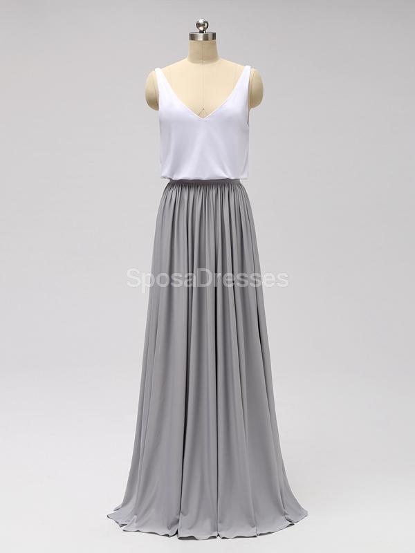 Casual Cheap Floor Length White And Grey Cheap Bridesmaid Dresses Online, WG601