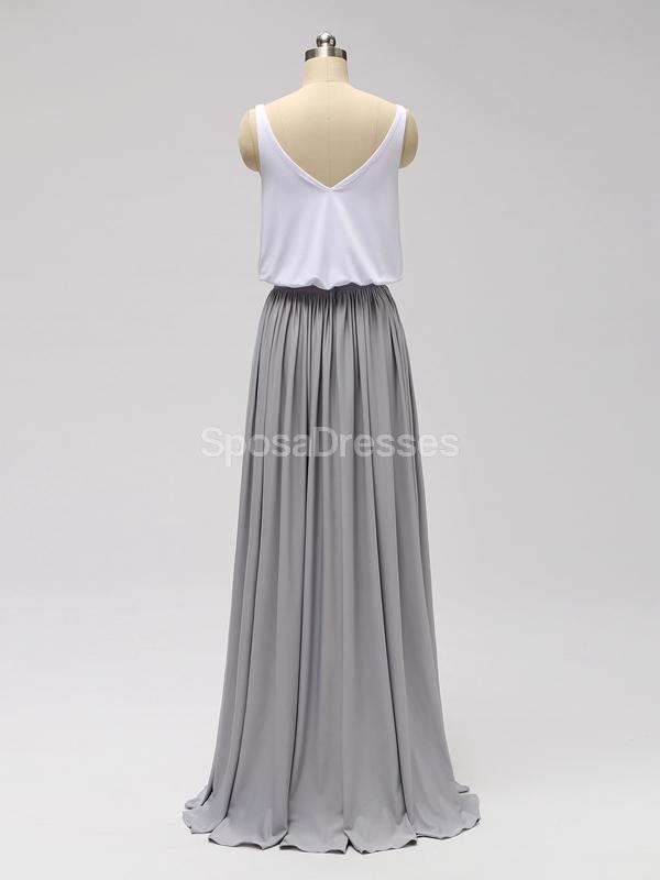 Lässige billige bodenlange weiße und graue billige Brautjungfernkleider Online, WG601