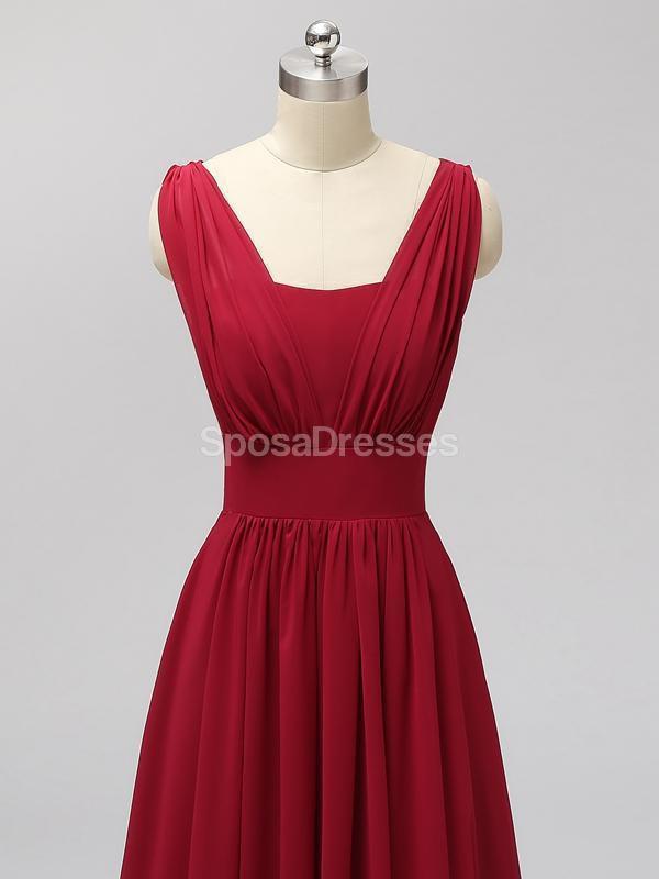Rouge deux bretelles en mousseline de soie dos nu longues robes de demoiselle d'honneur pas cher en ligne, WG560
