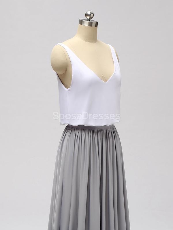 Robes de demoiselle d'honneur pas chères décontractées blanches et grises en ligne, WG601