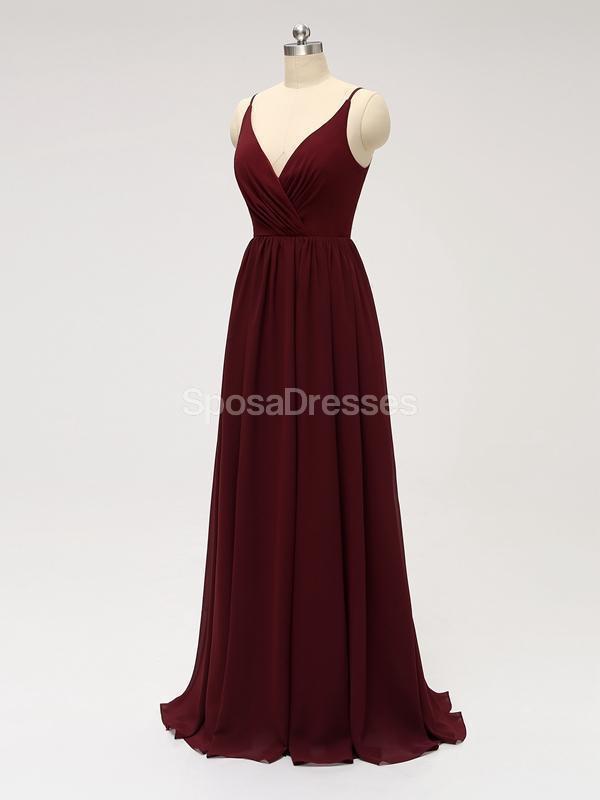 Σκούρο Κόκκινο Μακαρόνια Λουριά Σιφόν Ανοικτά Πίσω Φθηνά Παράνυμφος Φορέματα σε απευθείας Σύνδεση, WG584