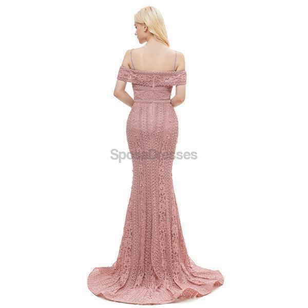 Robes de bal de soirée sirène en dentelle rose poudré à épaules dénudées, robes de soirée, 12049