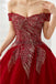 Red Off Shoulder A-line Long Evening Prom Robes, Robes de bal soirée, 12127