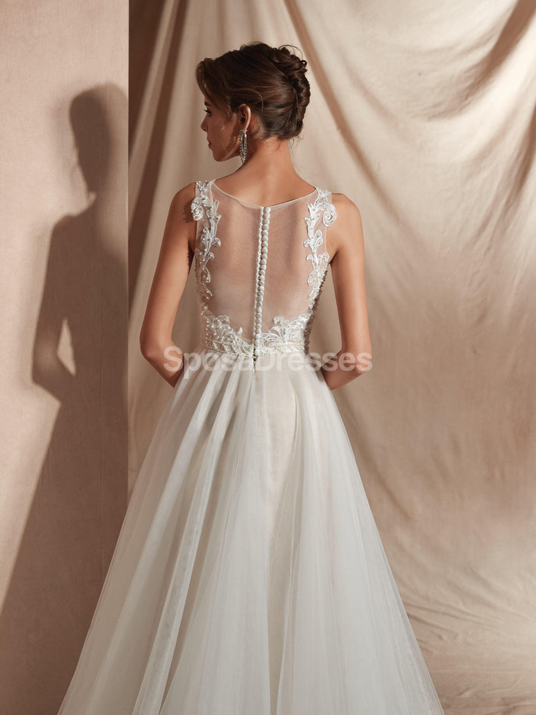 See Through Cap-Sleeves A-line Billig Hochzeitskleider Online, Günstige Brautkleider, WD579