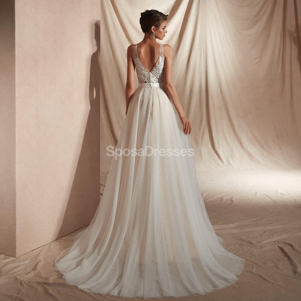 V Neck Lace A linha de Baixo de Vestidos de Casamento On-line, Exclusivos Vestidos de Noiva, WD580