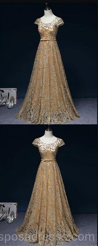 Robes de bal de soirée à manches courtes en or scintillant, robes Sweet 16 personnalisées à bas prix, 18541