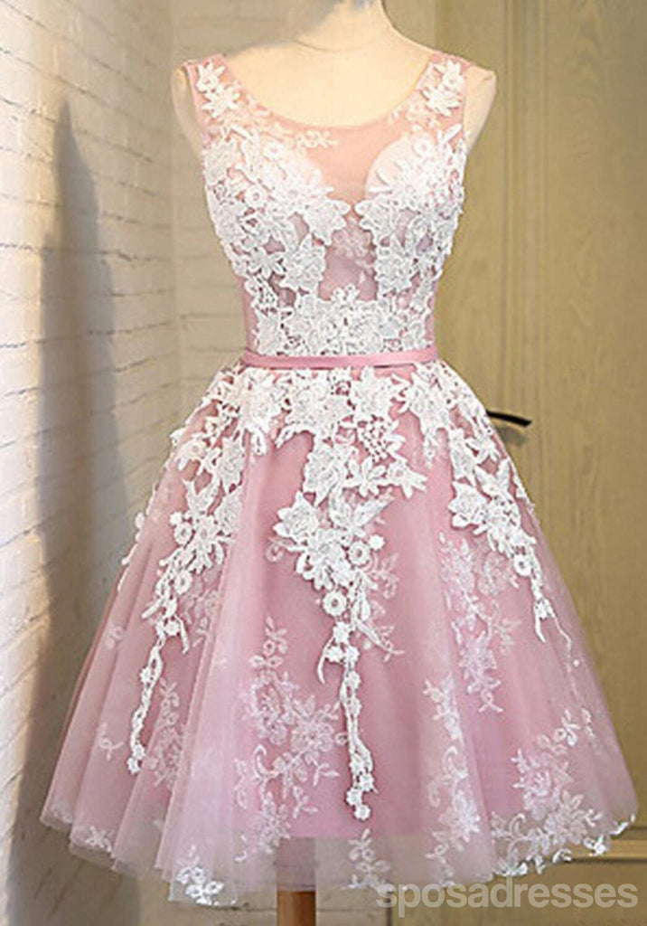 Off Schulter-Schuppen-Ausschnitt durch kurze rosa Heimkehr-Prom-Kleidkleider sehen, CM0025