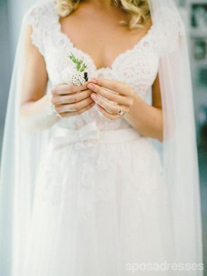 Β λαιμών δαντελλών ΚΑΠ μανικιών φτηνά γαμήλια νυφικά φορέματα συνήθειας μακριά, WD289