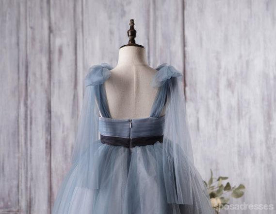 Dusty Bleu Tulle Robes de Fille de Fleur, Une ligne de Petite Fille Robes, Abordable Junior Robes de Demoiselle d'honneur, FG056