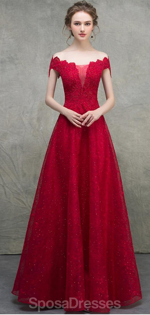 Fora do ombro laço vermelho frisado uma linha longos vestidos de baile, vestidos de festa à noite, 12328
