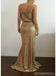 Gold Sparkly Side Slit Long Sexy Evening Prom Dresses, Cheap Custom Sweet 16 Dresses, 18503