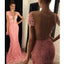 Manches courtes Peach Lace Mermaid Robes de bal de soirée, 2017 Sexy See Through Dress Prom, Custom Long Prom Dress, Cheap Party Prom Dress, Formal Prom Dress, 17039
