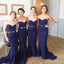 Mulheres Sexy Sereia Doce Coração Azul Royal Barato a Longo Festa de Casamento Vestidos de Dama de honra, WG106