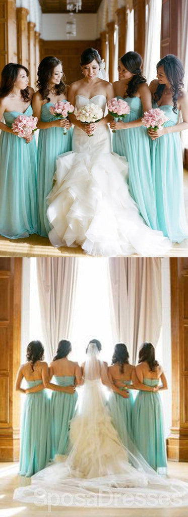 Alto comprimento do soalho de linha de cintura de coração doce clássico simples vestidos de dama de honra de festa de casamento longos baratos azuis populares, WG107