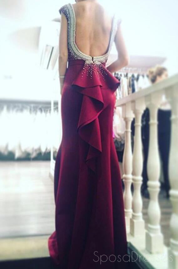 Κόκκινα στρογγυλά νυφικά γοργόνα βραδινά Prom Prom, Φόρεμα Prom Beaded Party 2017, Προσαρμοσμένα φορέματα Long Prom, Φτηνά επίσημα φορέματα Prom, 17041