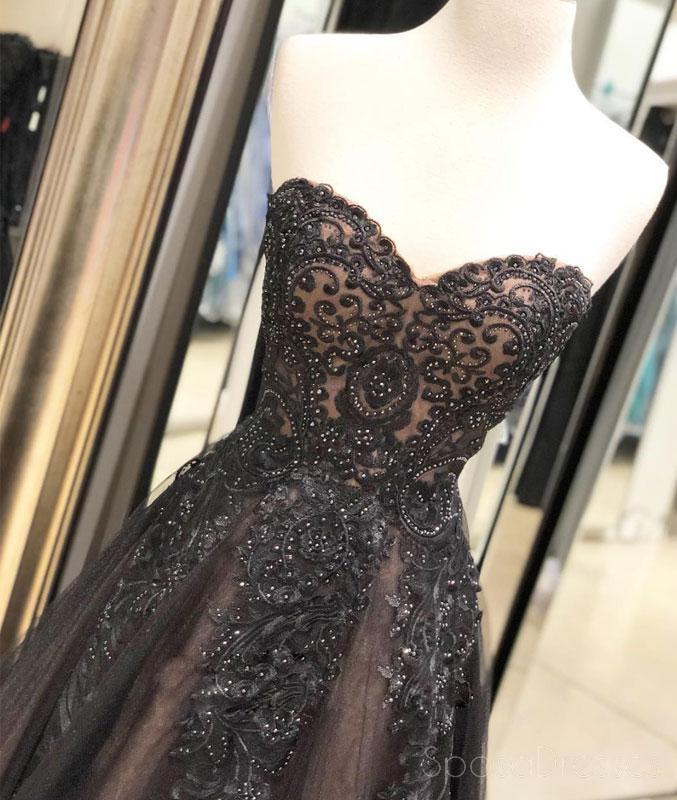 Γλυκιά μου Μαύρη Δαντέλα Beaded A-line Μακρύ Βράδυ Prom Φορέματα, Φτηνές Γλυκό 16 Φορέματα, 18430