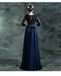 Navy Blue A-line Jewel 3/4 Sleeveless Long Prom Dresses Online,12642