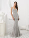 Spaghetti Straps Grey Perled Mermaid Evening Prom Robes, Robes de bal soirée, 12084