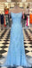 Spaghetti Straps Blue Lace Mermaid Longues Robes de bal de soirée, Cheap Custom Sweet 16 Dresses, 18460