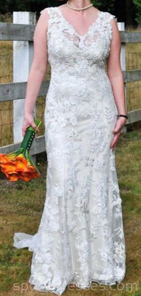 Vestidos de noiva baratos de sereia com decote em V, vestidos de noiva baratos, WD520