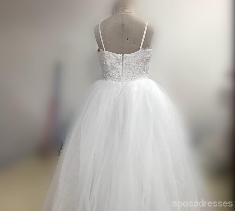 Espaguete Top de Laço de Tule Branco Quente Venda de Vestidos da Menina de Flor Para a Festa de Casamento, FG005