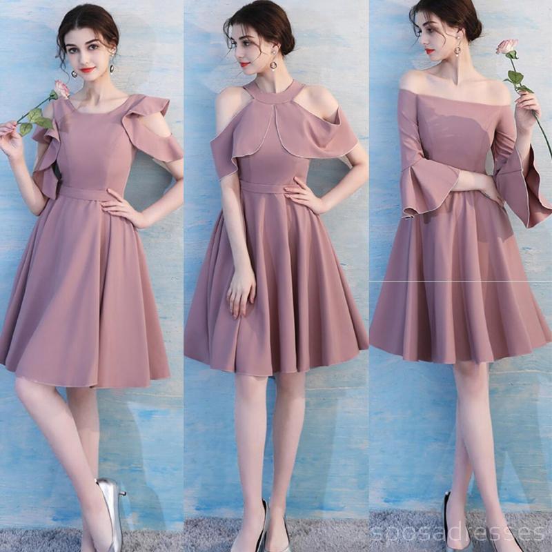 Μοναδικά Dusty Ροζ Κοντά αναντιστοιχικά απλά φθηνά φορέματα παράνυμφων Online, WG511