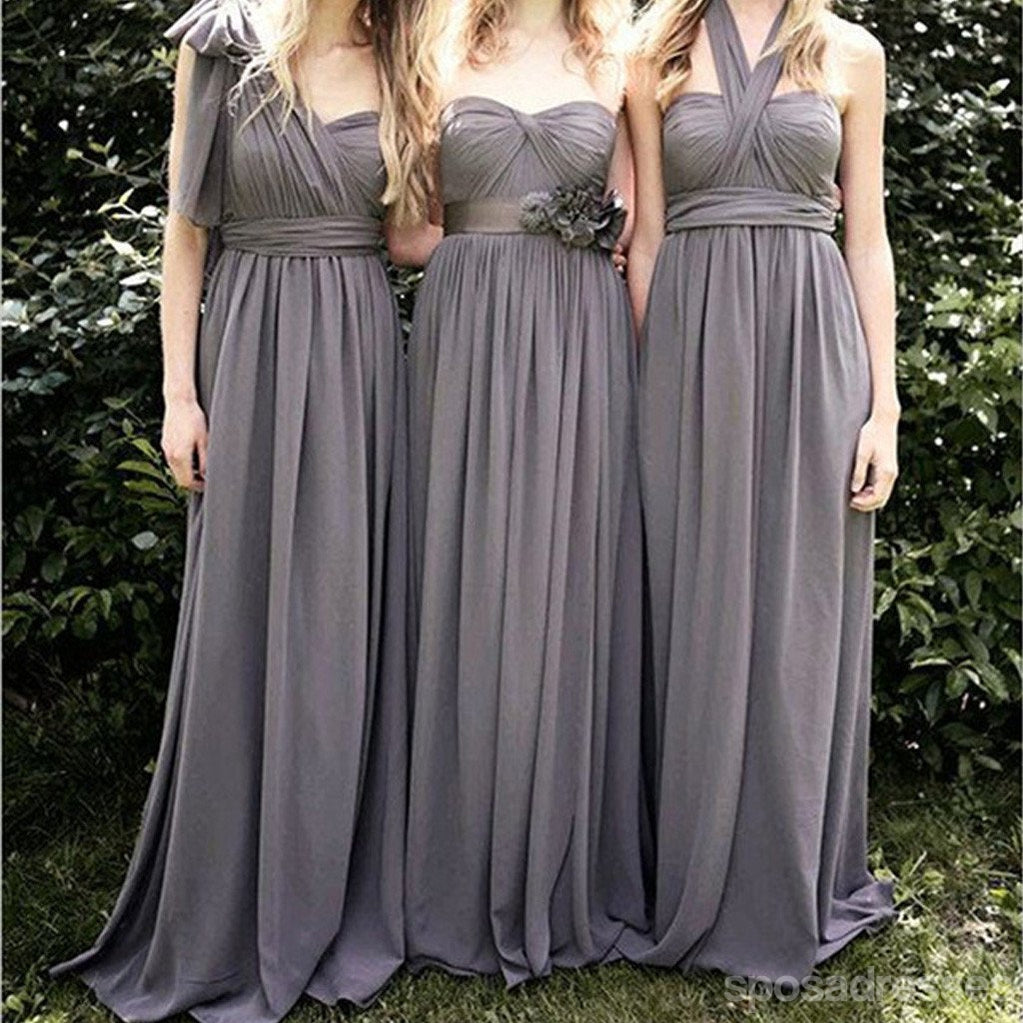 Konvertierbarer populärer Juniorchiffon grau eine Linie preiswerte lange Brautjungfernkleider für die Hochzeitsgesellschaft, WG111