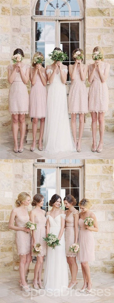Conjunto Junior Pretty Short Lace Knee-Length Blush Pink Mini Personal Make Discount Bridesmaid Dress, WG115