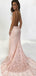 Sexy Backless Pink Lace Mermaid Long Evening Prom Dresses, Cheap Custom Sweet 16 Vestidos, 18545