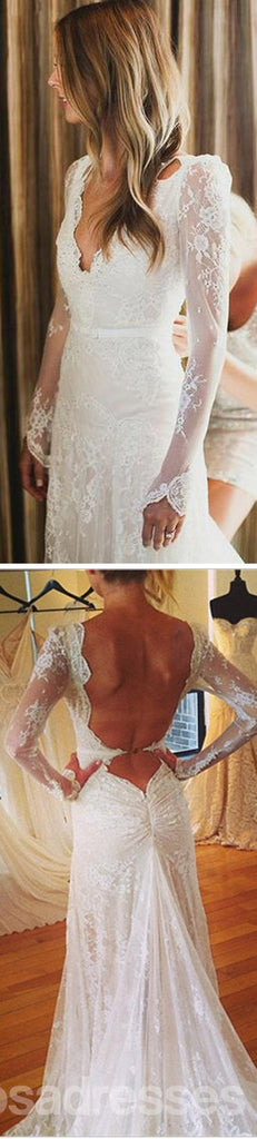 Προκλητικά β-λαιμών ανοικτά πίσω γοργόνων μακριά φορέματα δεξίωσης γάμου τούλι δαντελλών μανικιών άσπρα, WD0012