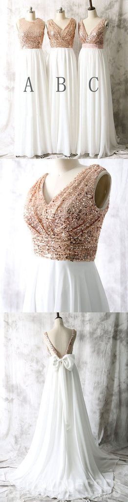 Verschiedene Styles Sequin Top White Chiffon Sleeveless On Sale Lange Brautjungfern Kleider für Hochzeit, WG17