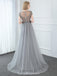 Manches courtes fortement perlé gris longues robes de bal de soirée pas cher, robes de bal de soirée, 12327