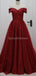 De l'épaule Sparkly A-ligne Rouge foncé longues robes de bal d'étudiants du soir, robes de bal d'étudiants du parti du soir, 12296
