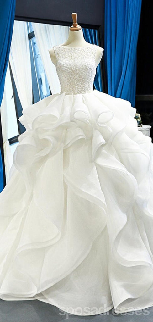 Scoop bola vestido de renda corpete babados vestidos de casamento baratos on-line, vestidos de noiva baratos, WD622