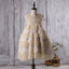 Στρογγυλή λαιμόκοψη αμάνικο μπεζ φόρεμα με δαντέλα λουλουδιών από τούλι, προσιτά φορέματα κοριτσάκι, FG058