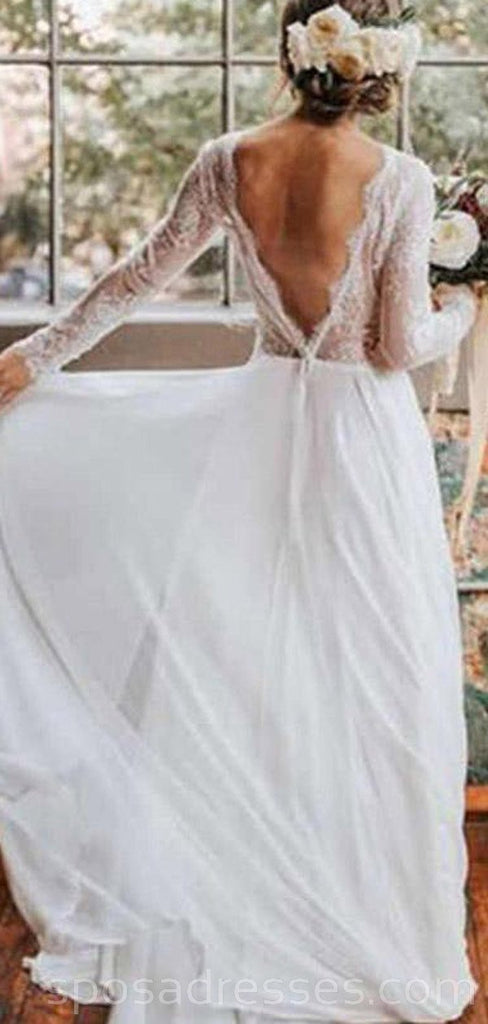 Μακριά Μανίκια Backless Παραλία Μακριά Γαμήλια Φορέματα σε απευθείας Σύνδεση, Φθηνά Νυφικά Φορέματα, WD527