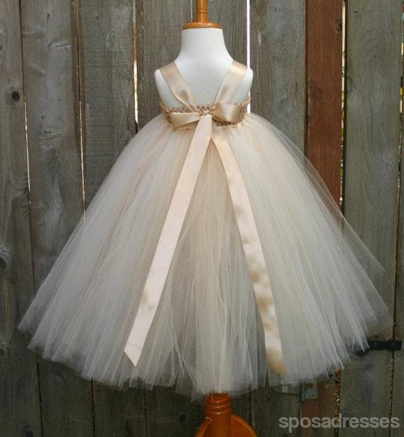 Menina de flor de tule de tira de cetim veste-se, flor de cetim pequenos vestidos de menina encantadores, FG025