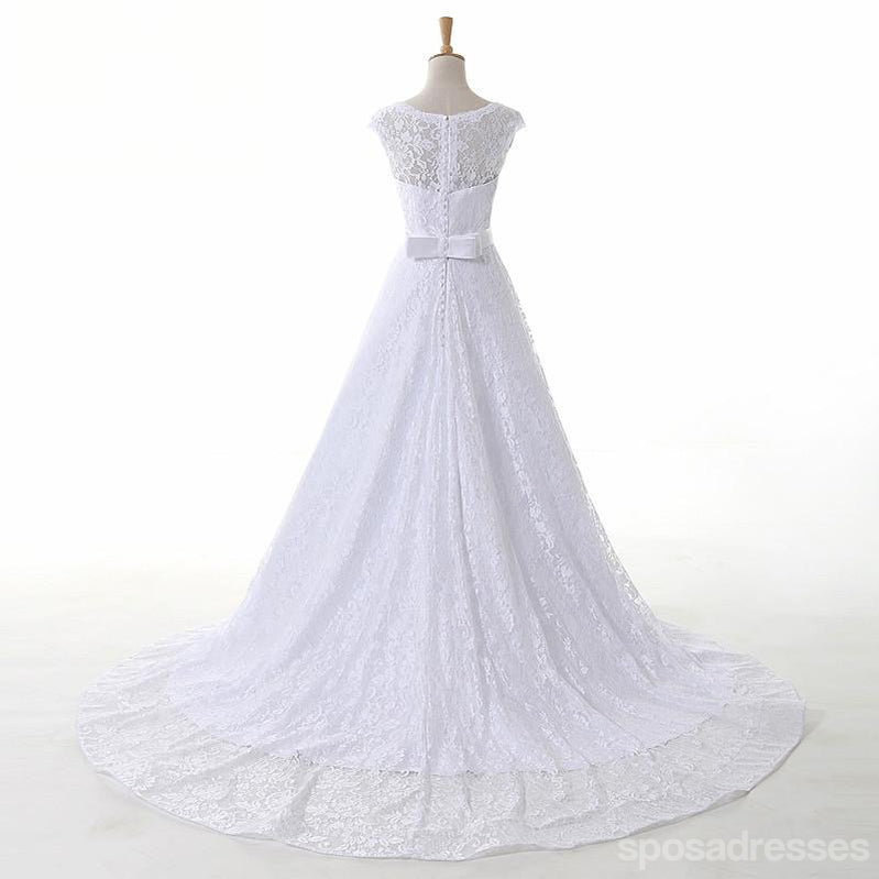 Decote redondo branco do laço A linha de vestidos de noiva de casamento, vestidos de noiva feitos sob encomenda, vestidos de noiva a preços acessíveis, WD253