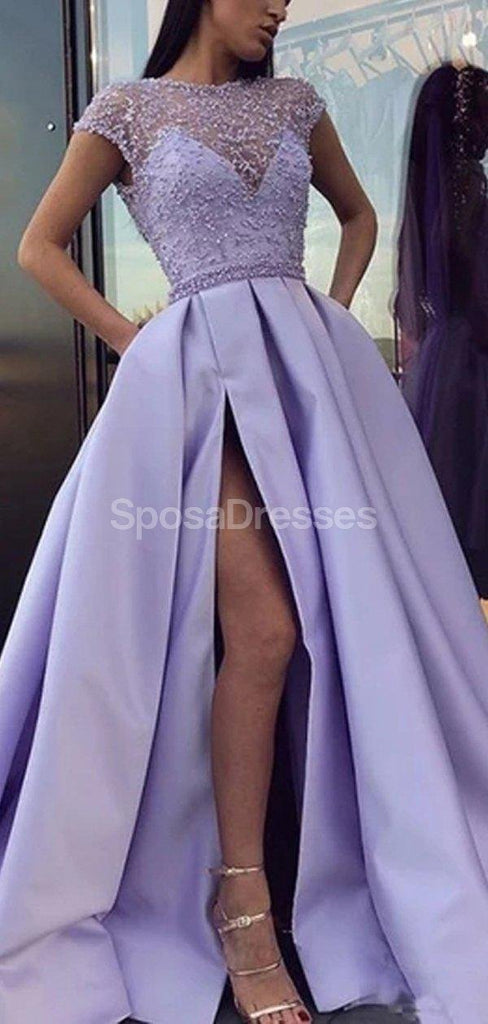 Cap Sleeves Lilac See Through A-Line Long Prom Dresses, Evening Party Prom Vestidos, 12298Mais informações