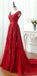 Decote de pá de manga curto cadarço vermelho vestidos de baile para os estudantes da tarde longos baratos enfeitados com contas, 17308