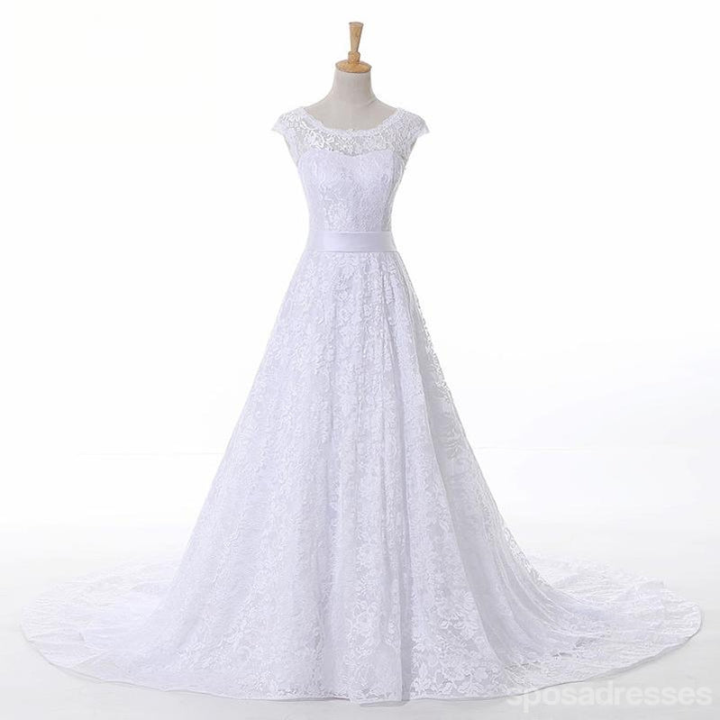 Decote redondo branco do laço A linha de vestidos de noiva de casamento, vestidos de noiva feitos sob encomenda, vestidos de noiva a preços acessíveis, WD253