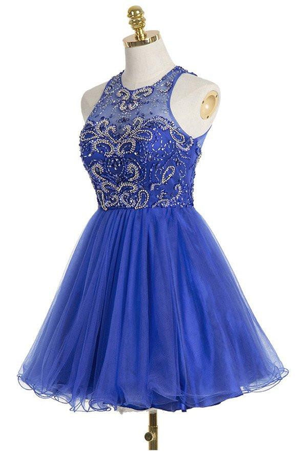 Azul Royal Sexy de volta Aberto Halter Frisado baile vestidos de baile, CM0021