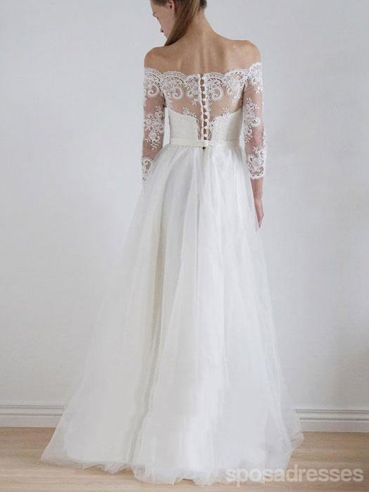 Off Shoulder Long Sleeve Lace A-line Günstige Hochzeitskleidungen Online, WD336