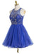 Royal Blau Sexy Open-back Halfter Perlen homecoming prom Kleider, CM0021