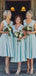 Tiffany Blue V pescoço Short Bridesmaid Vestidos Online, Vestidos Baratos de Bridesmaids, WG735