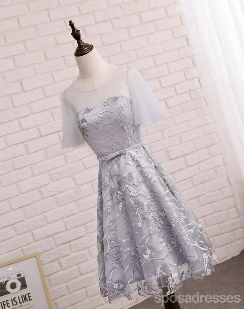 Κοντό Μανίκι Γκρι Δαντέλα Χαριτωμένο Homecoming Prom Φορέματα, Οικονομικά Σύντομο Κόμμα Χορό Γλυκό 16 Φορέματα, Τέλεια Homecoming Φορέματα Κοκτέιλ, CM338