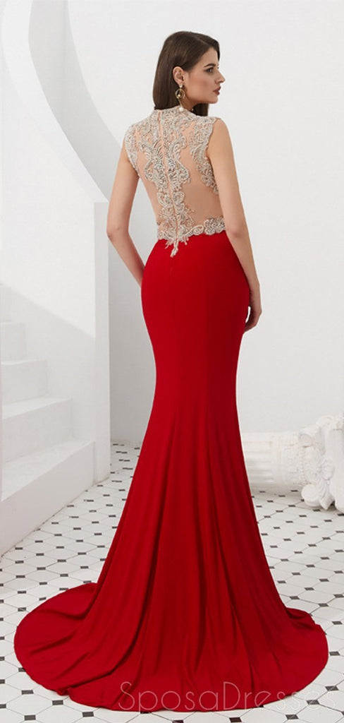 Cap Sleeves Mermaid perlé rouge voir à travers des robes de bal de soirée, robes de bal de soirée, 12087