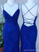 Longues robes de bal de soirée sirène en dentelle bleu royal, robes de soirée, 12276