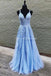 Lace Blue Lace A-line Longa Noite Vestidos De Baile, Vestidos De Baile De Festa Da Noite, 12228